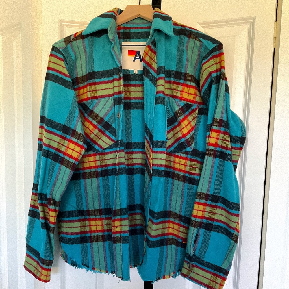 Aviator Nation Unisex Surf Blue Flannel Button Down Size Small